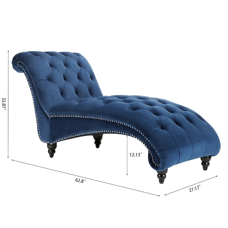 Button-Tufted Chaise Lounge Chair with Nail Head Trim, Blue