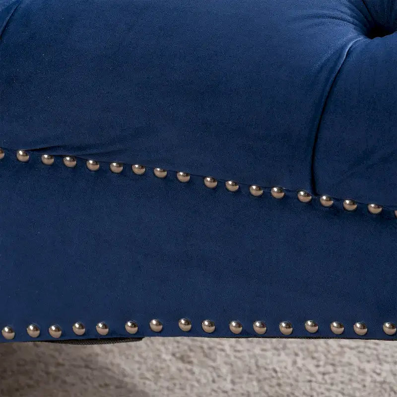 Button-Tufted Chaise Lounge Chair with Nail Head Trim, Blue