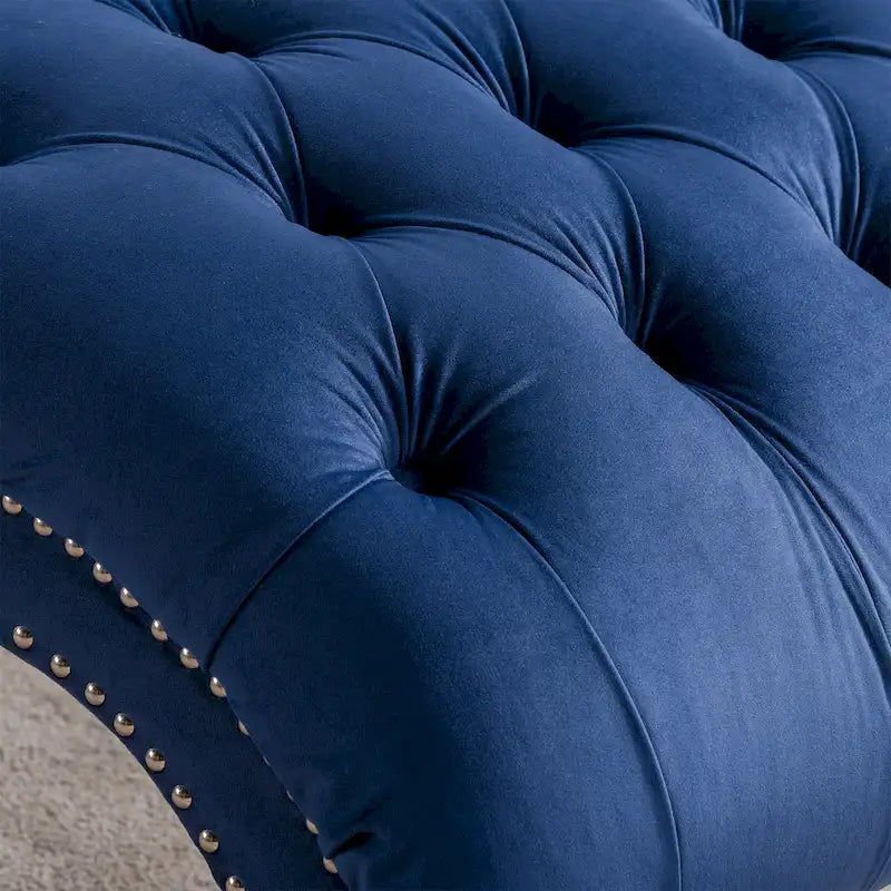 Button-Tufted Chaise Lounge Chair with Nail Head Trim, Blue
