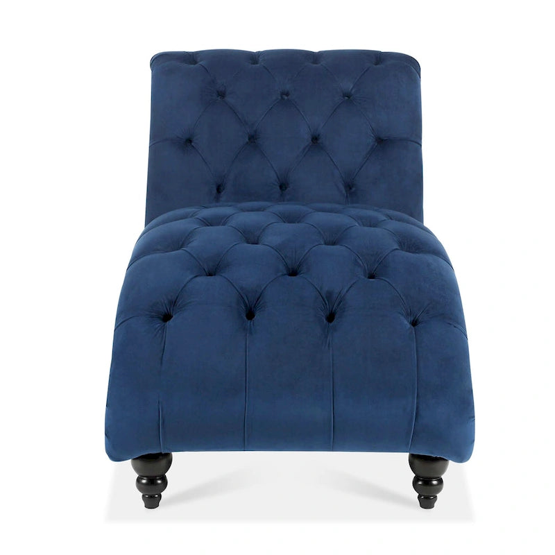 Button-Tufted Chaise Lounge Chair with Nail Head Trim, Blue