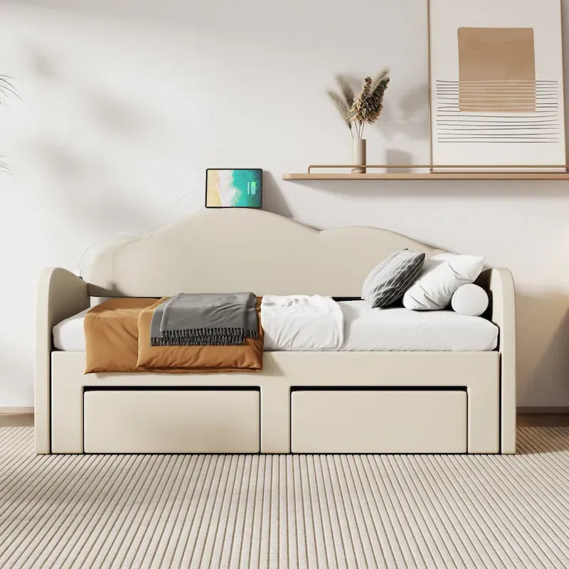 Twin Velvet Daybed with Trundle, 2 Drawers, and USB Port
