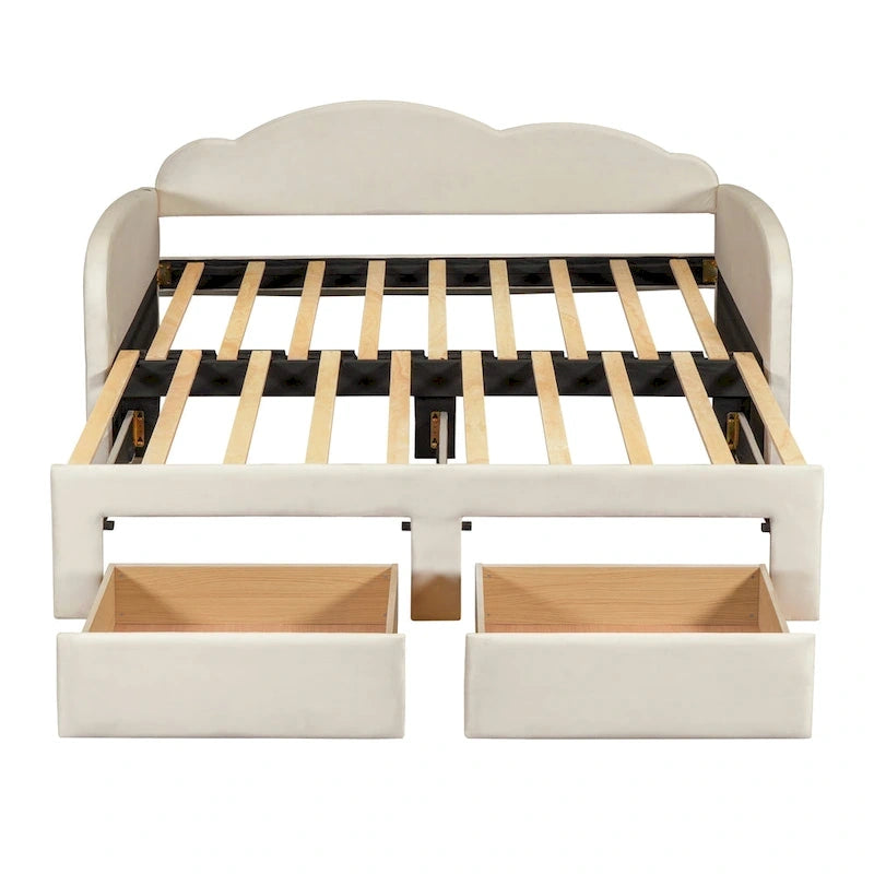 Twin Velvet Daybed with Trundle, 2 Drawers, and USB Port