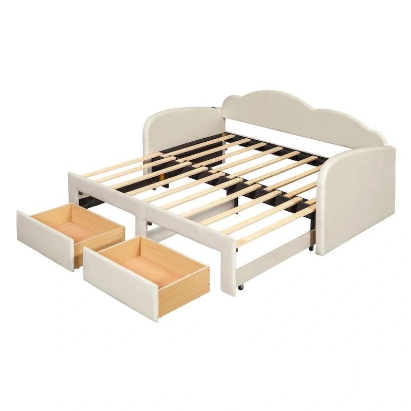 Twin Velvet Daybed with Trundle, 2 Drawers, and USB Port