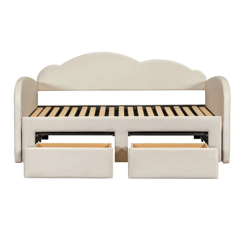 Twin Velvet Daybed with Trundle, 2 Drawers, and USB Port