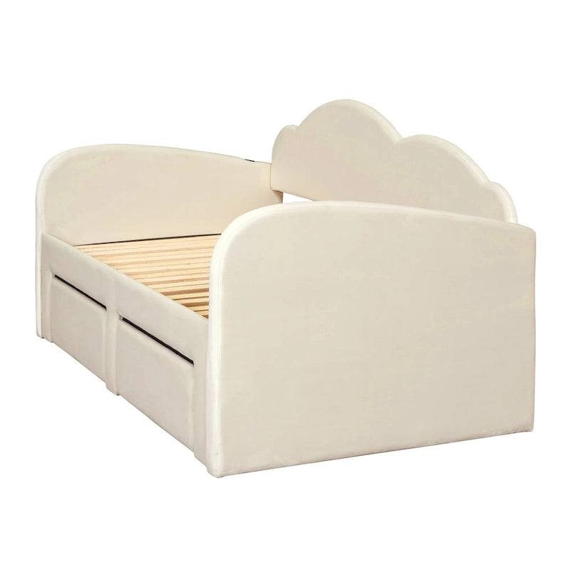 Twin Velvet Daybed with Trundle, 2 Drawers, and USB Port
