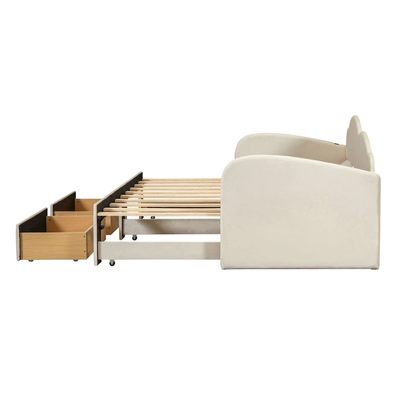 Twin Velvet Daybed with Trundle, 2 Drawers, and USB Port