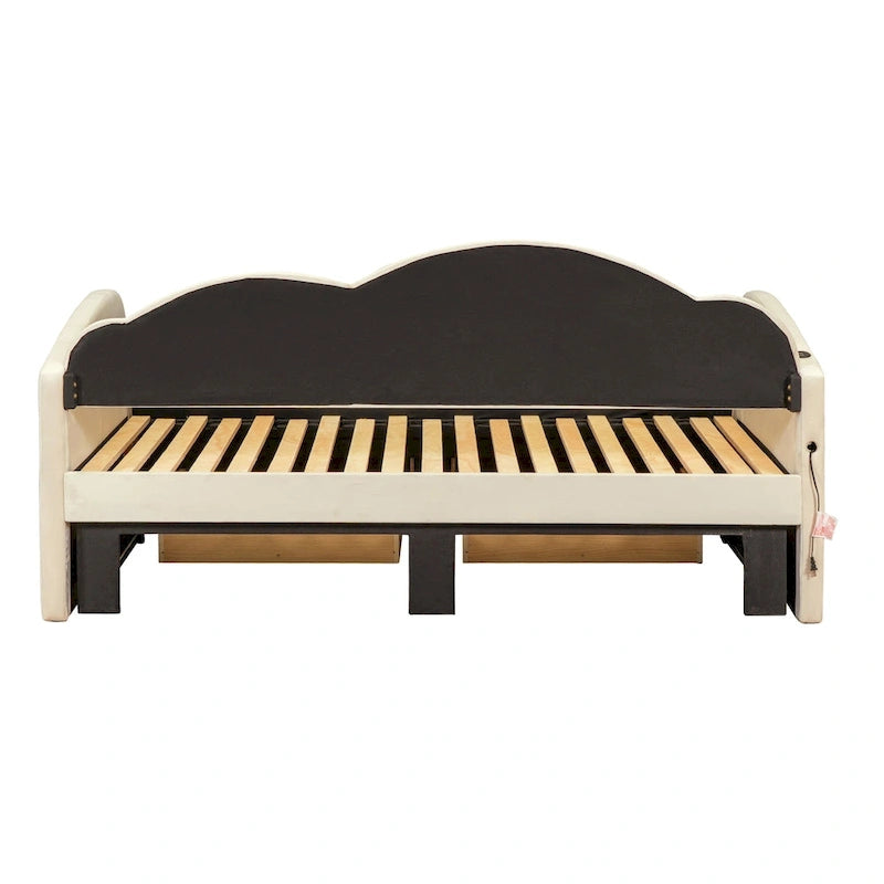 Twin Velvet Daybed with Trundle, 2 Drawers, and USB Port