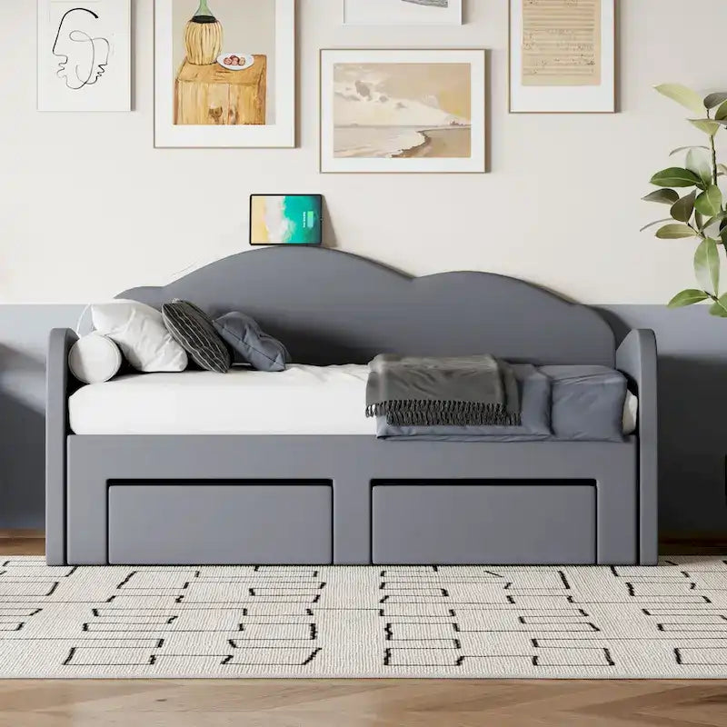 Twin Velvet Daybed with Trundle, 2 Drawers, and USB Port