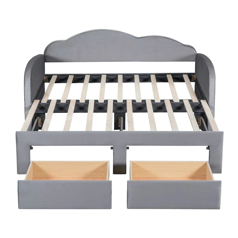 Twin Velvet Daybed with Trundle, 2 Drawers, and USB Port