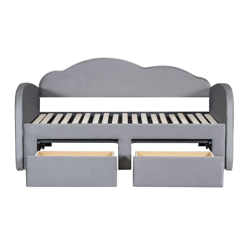 Twin Velvet Daybed with Trundle, 2 Drawers, and USB Port