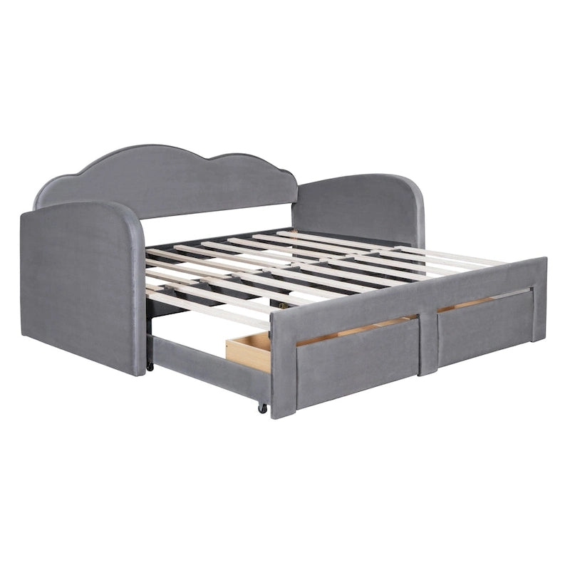 Twin Velvet Daybed with Trundle, 2 Drawers, and USB Port