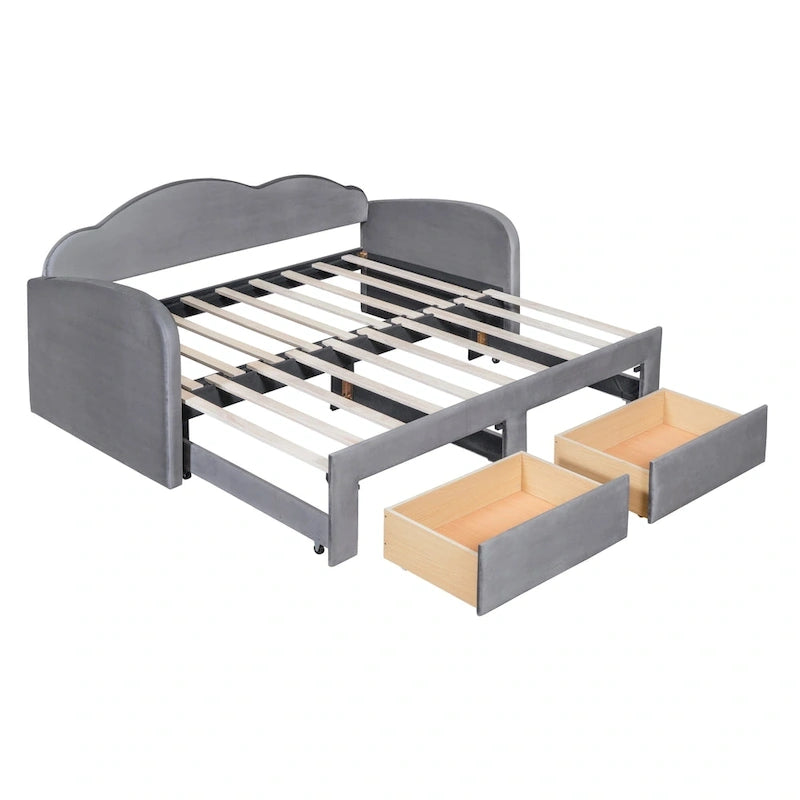 Twin Velvet Daybed with Trundle, 2 Drawers, and USB Port