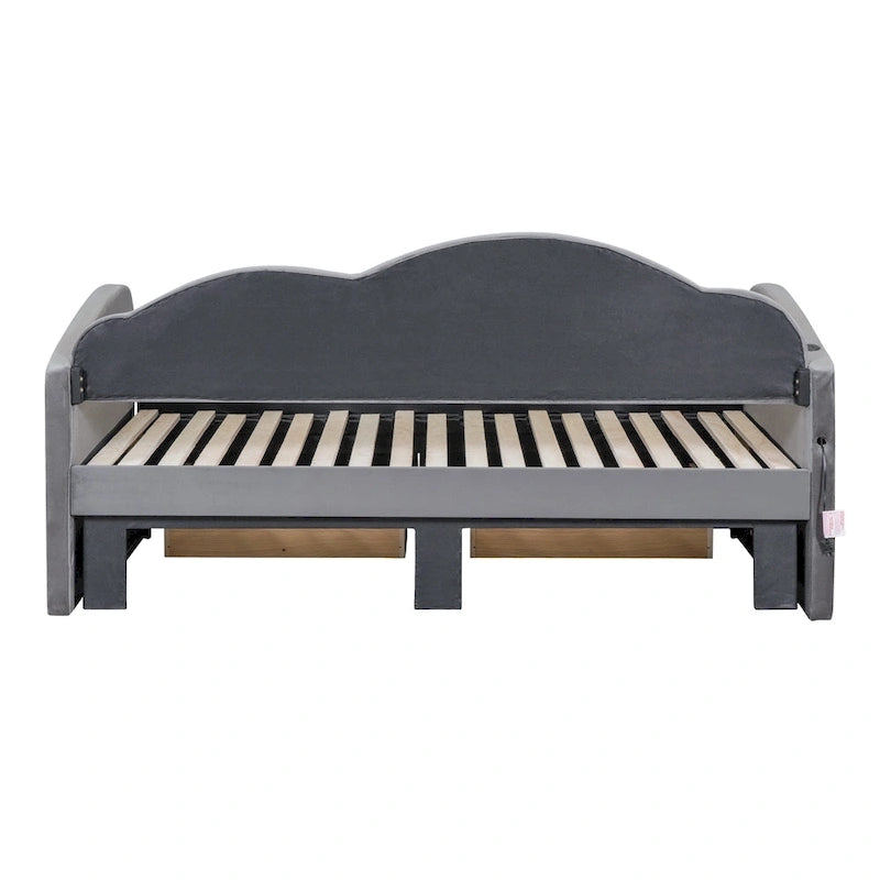 Twin Velvet Daybed with Trundle, 2 Drawers, and USB Port