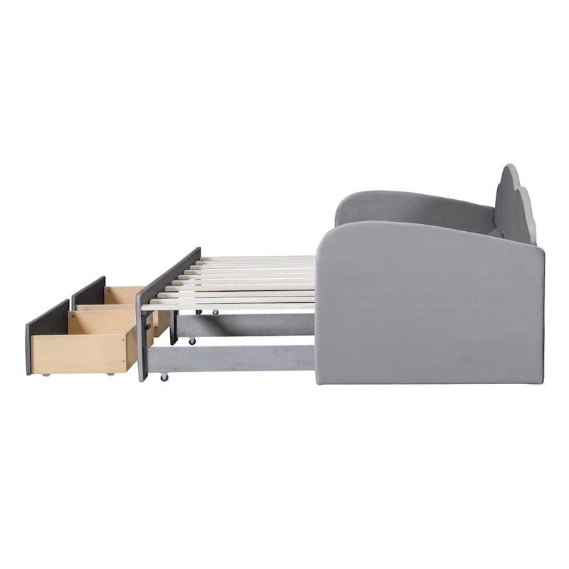 Twin Velvet Daybed with Trundle, 2 Drawers, and USB Port