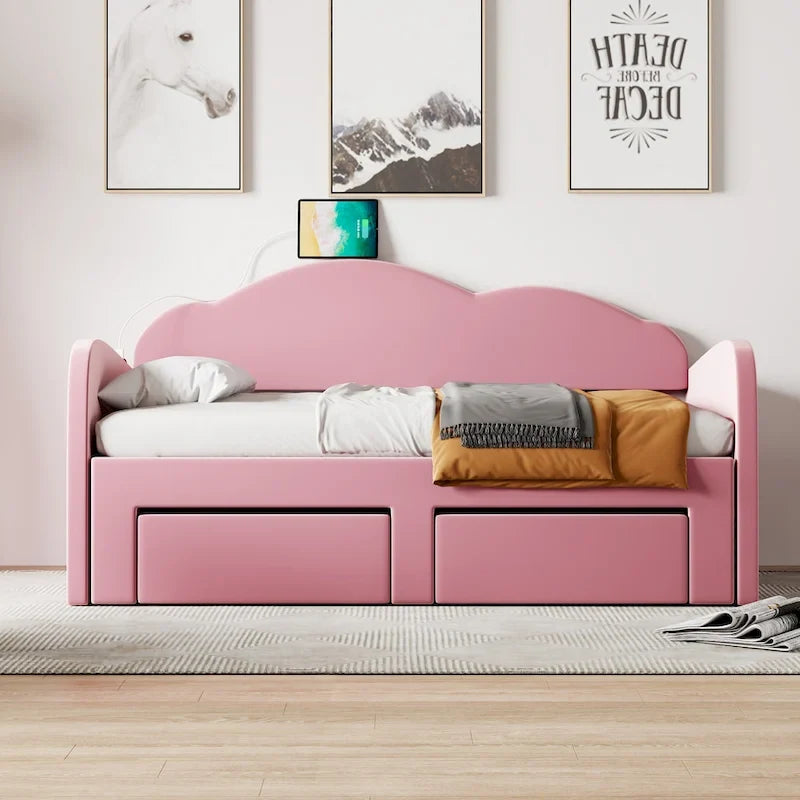 Twin Velvet Daybed with Trundle, 2 Drawers, and USB Port