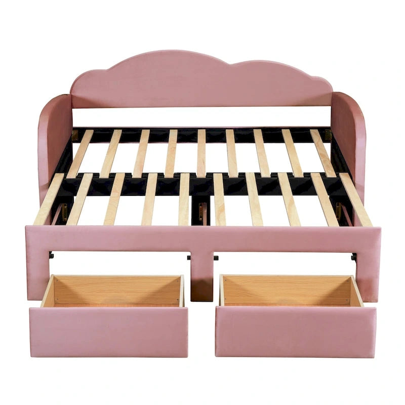 Twin Velvet Daybed with Trundle, 2 Drawers, and USB Port