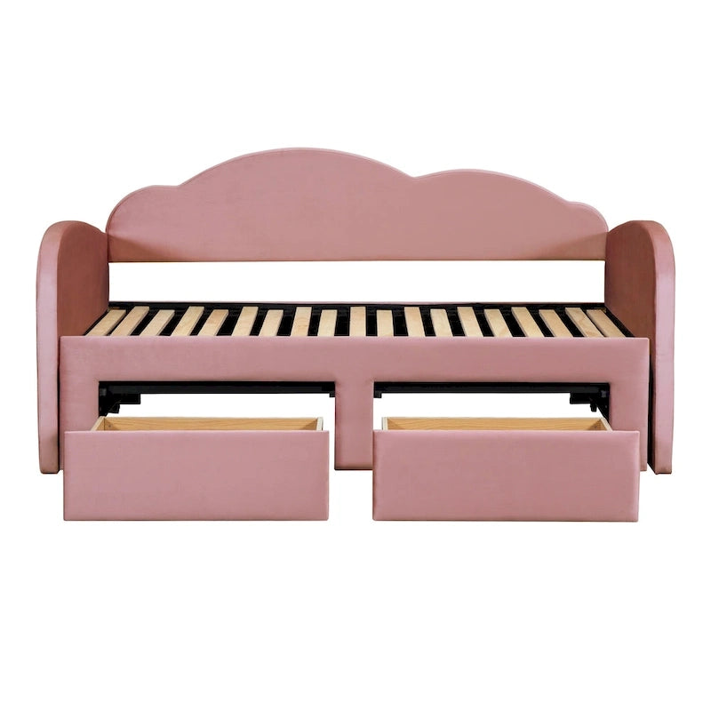 Twin Velvet Daybed with Trundle, 2 Drawers, and USB Port
