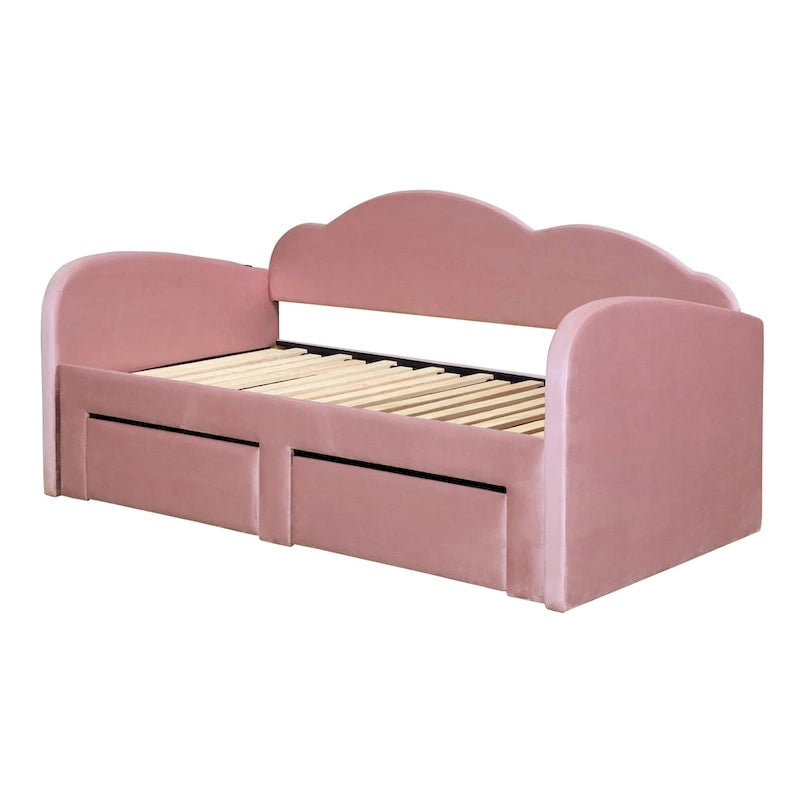 Twin Velvet Daybed with Trundle, 2 Drawers, and USB Port