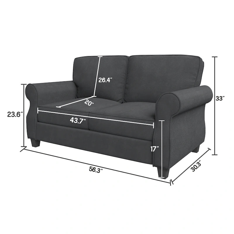 Upholstered 2-Seat Sofa with Solid Wood Frame, 56 Inch