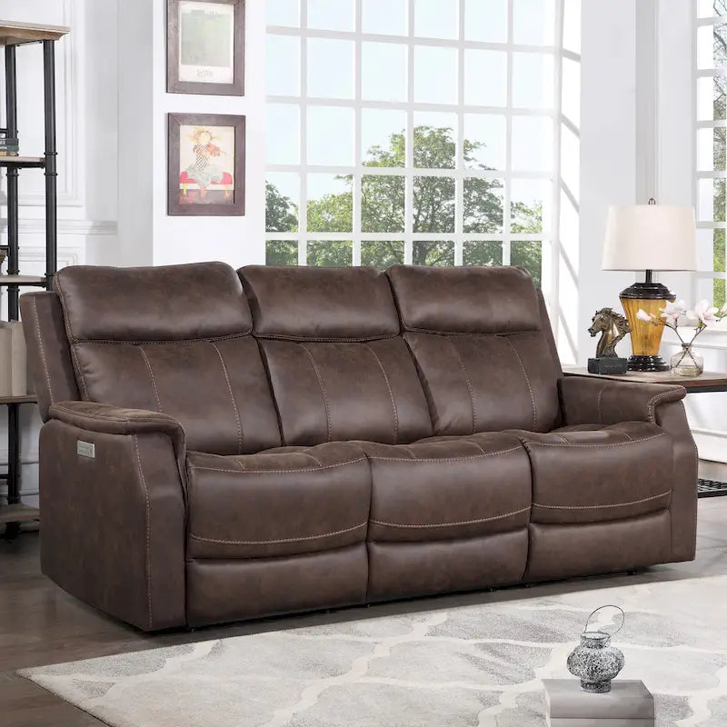 Faux Leather Power Reclining Sofa with USB Port and Power Headrest