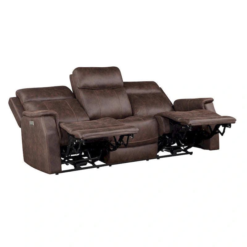 Faux Leather Power Reclining Sofa with USB Port and Power Headrest