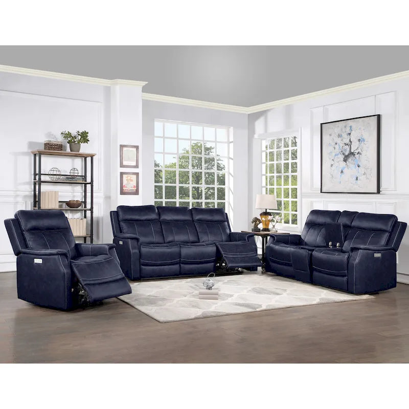 Faux Leather Power Reclining Sofa with USB Port and Power Headrest