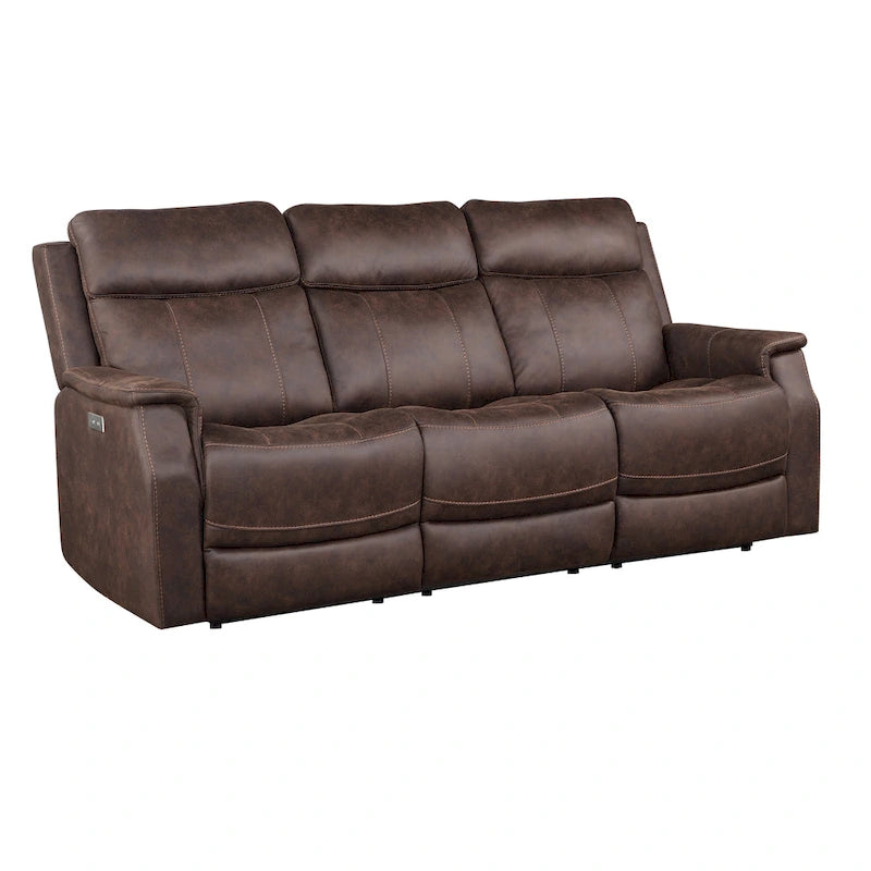 Faux Leather Power Reclining Sofa with USB Port and Power Headrest