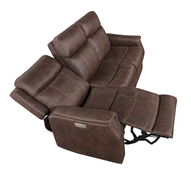 Faux Leather Power Reclining Sofa with USB Port and Power Headrest
