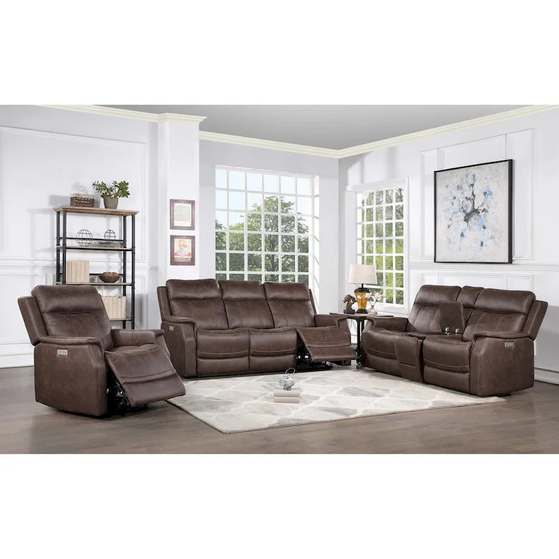 Faux Leather Power Reclining Sofa with USB Port and Power Headrest