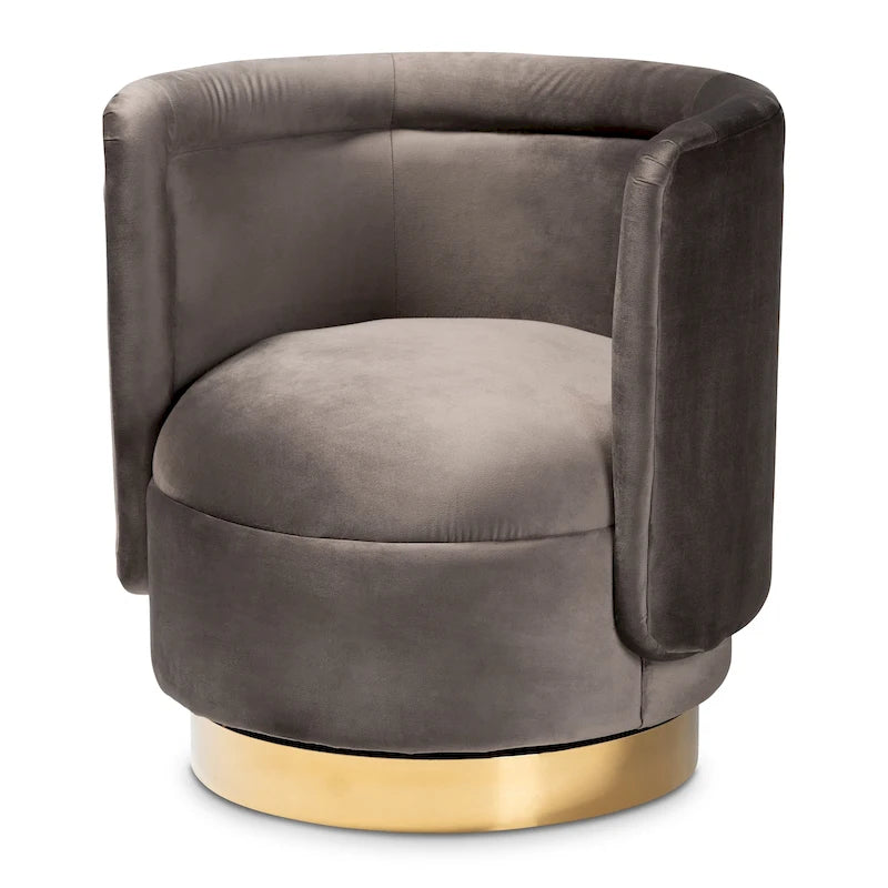 Velvet Swivel Accent Chair with Gold Base, Barrel Style