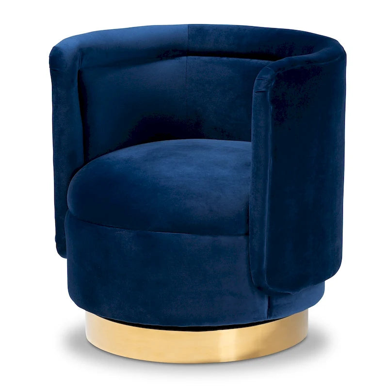 Velvet Swivel Accent Chair with Gold Base, Barrel Style