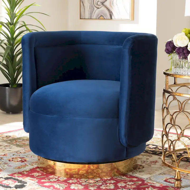 Velvet Swivel Accent Chair with Gold Base, Barrel Style