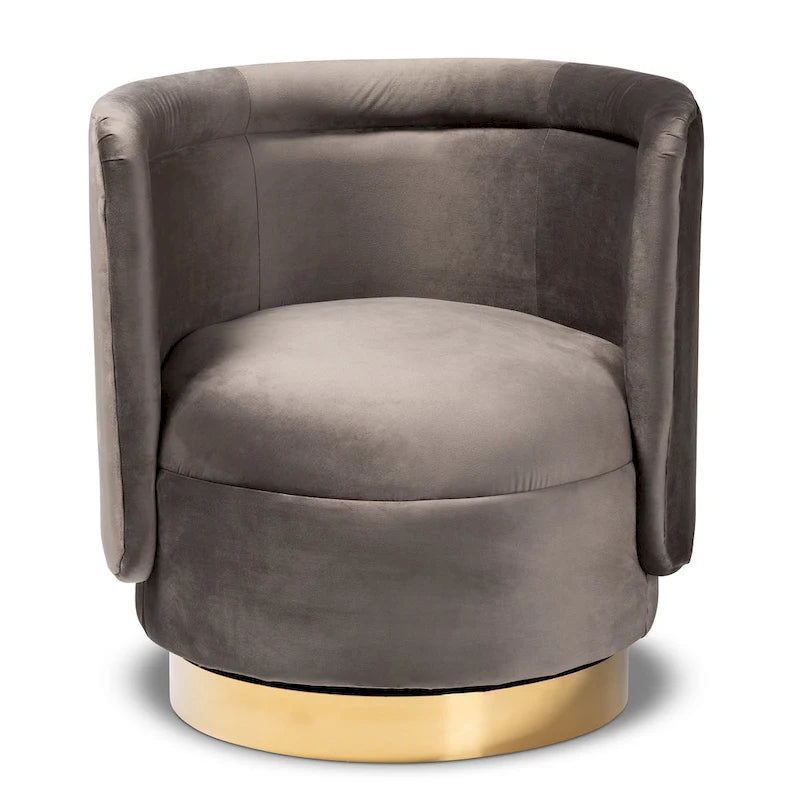 Velvet Swivel Accent Chair with Gold Base, Barrel Style
