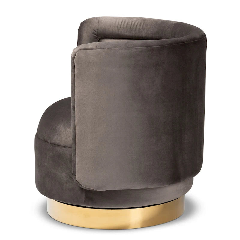 Velvet Swivel Accent Chair with Gold Base, Barrel Style