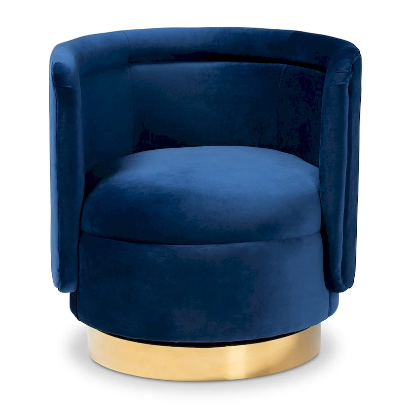 Velvet Swivel Accent Chair with Gold Base, Barrel Style
