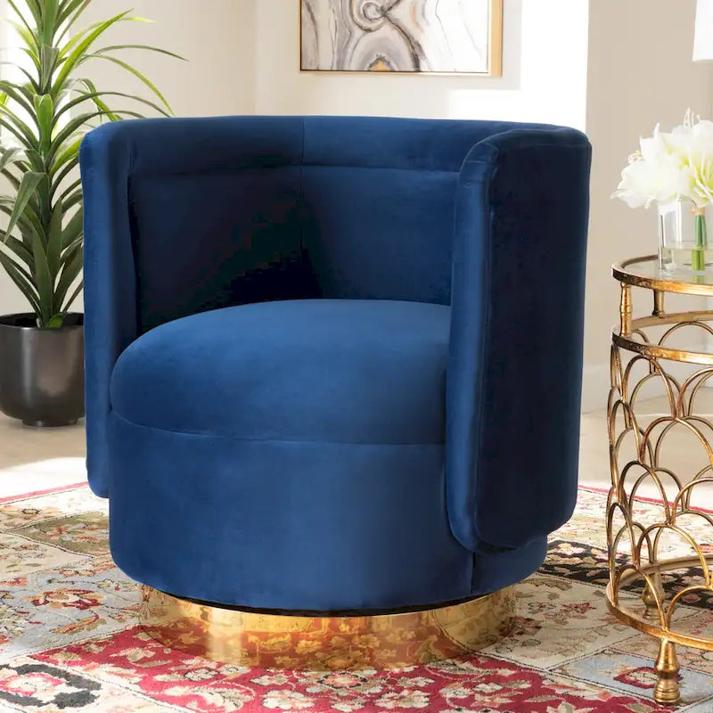 Velvet Swivel Accent Chair with Gold Base, Barrel Style