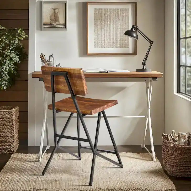 Reclaimed Wood and Metal Counter Stool with Amber Seat and Backrest
