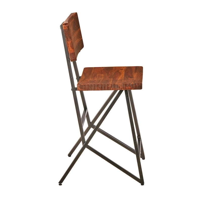 Reclaimed Wood and Metal Counter Stool with Amber Seat and Backrest