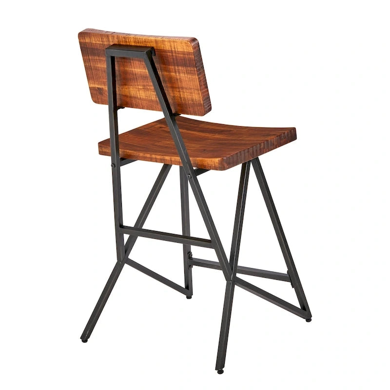 Reclaimed Wood and Metal Counter Stool with Amber Seat and Backrest