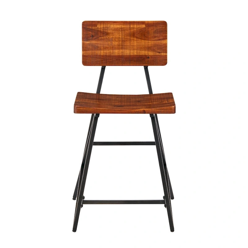 Reclaimed Wood and Metal Counter Stool with Amber Seat and Backrest
