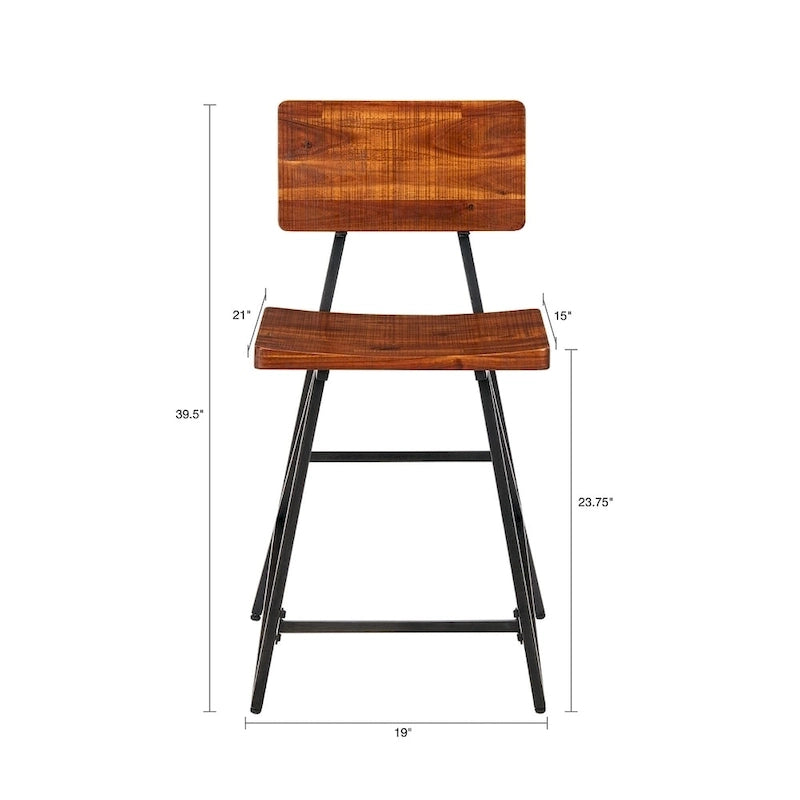 Reclaimed Wood and Metal Counter Stool with Amber Seat and Backrest