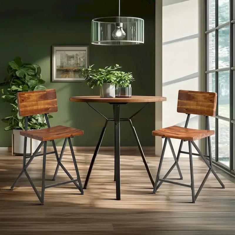 Reclaimed Wood and Metal Counter Stool with Amber Seat and Backrest