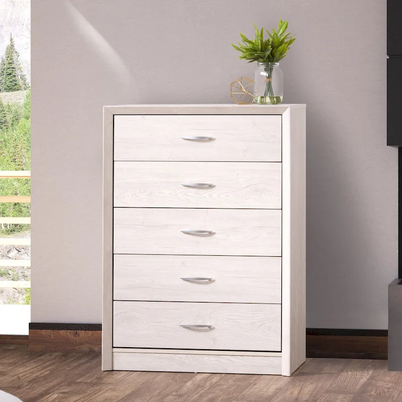 5-Drawer Tall Dresser, Mid-Century Modern Style with Metal Handles