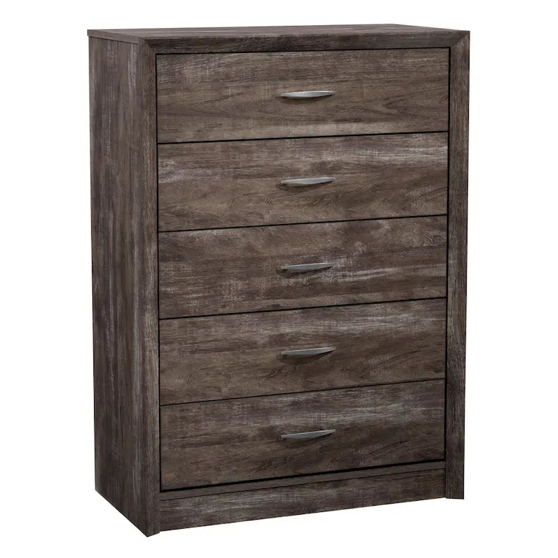 5-Drawer Tall Dresser, Mid-Century Modern Style with Metal Handles