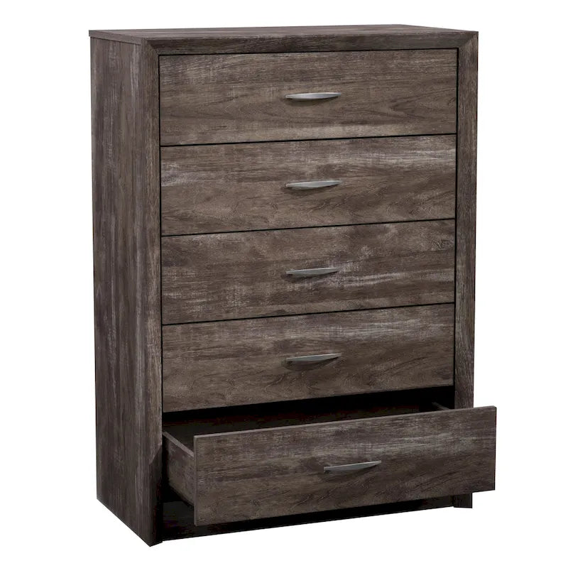 5-Drawer Tall Dresser, Mid-Century Modern Style with Metal Handles