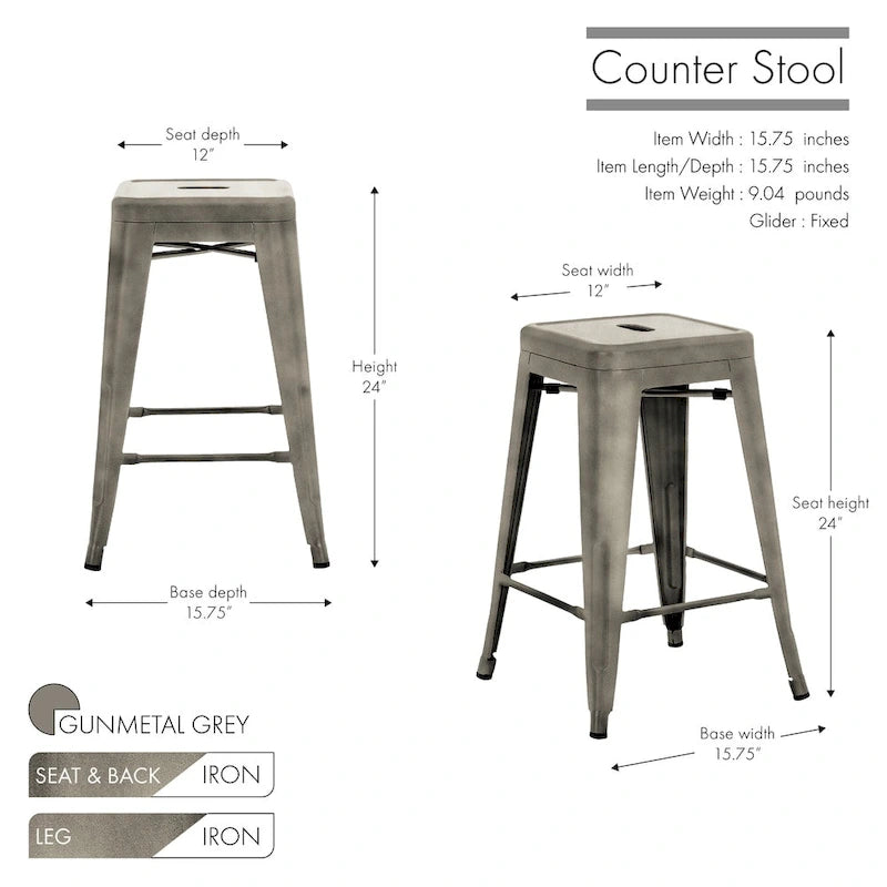 Metal Counter Stools for Indoor and Outdoor Use, Rust-Proof, Set of 4