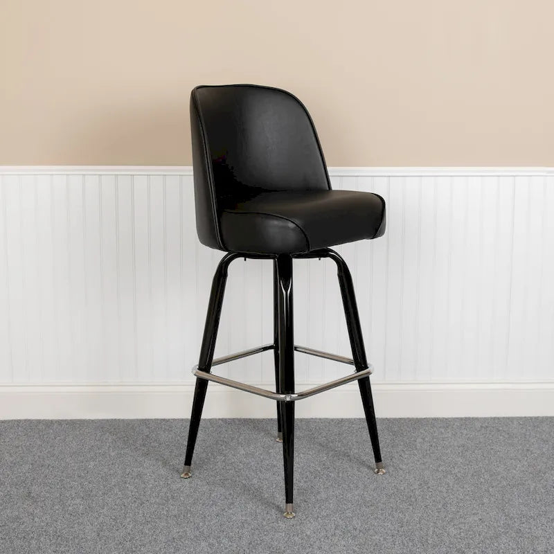 2 Pack Metal Barstool with Swivel Vinyl Upholstered Bucket Seat and Footrest - 18.5D x 18.5W x 42.5H