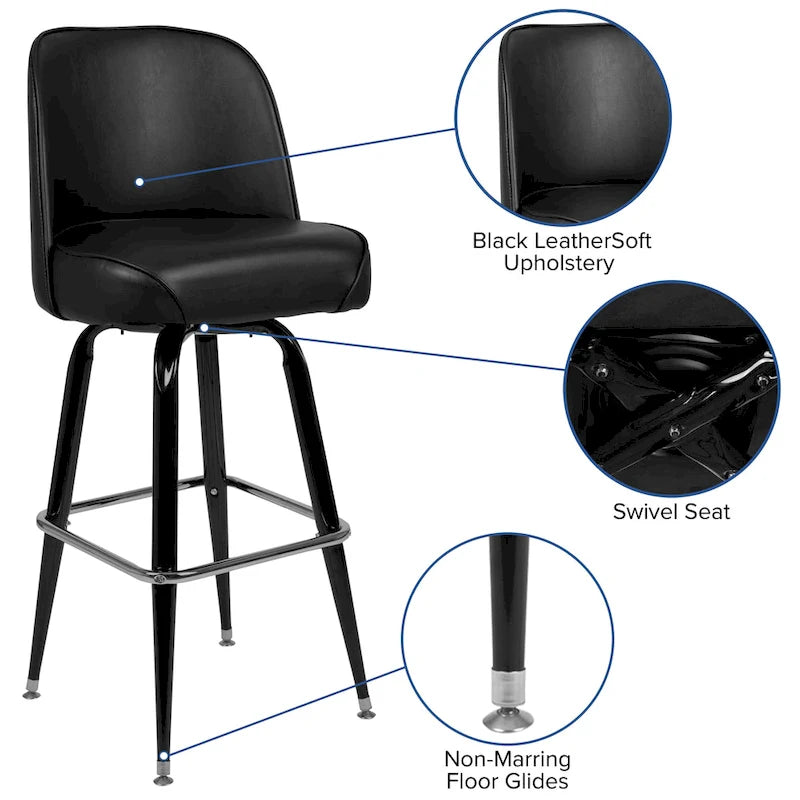 Metal Swivel Bar Stool with Vinyl Seat and Footrest, Set of 2