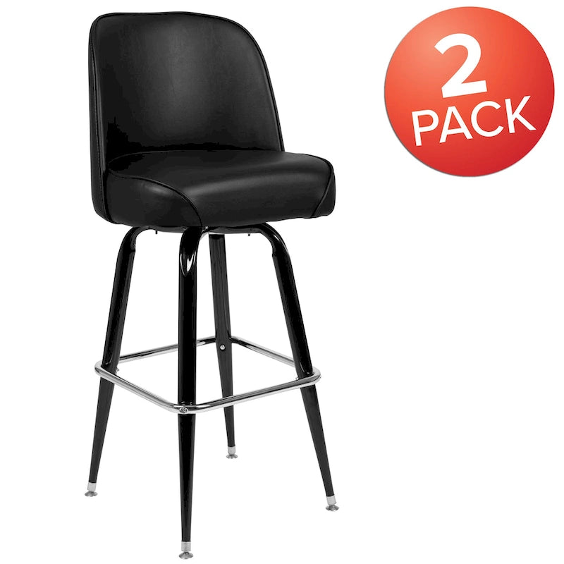Metal Swivel Bar Stool with Vinyl Seat and Footrest, Set of 2