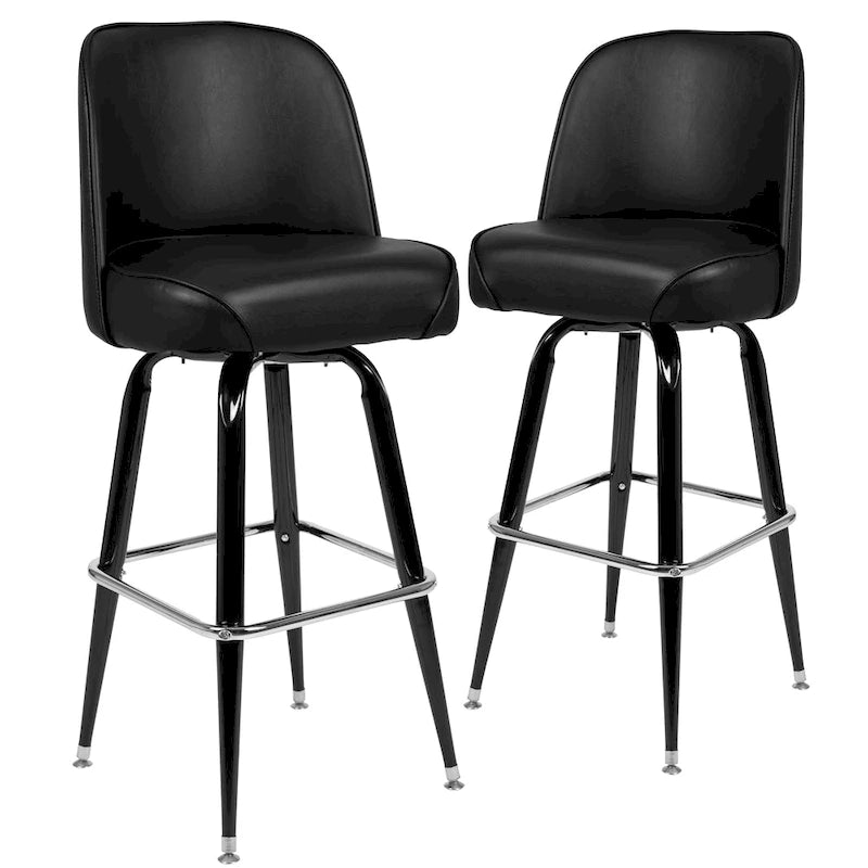 Metal Swivel Bar Stool with Vinyl Seat and Footrest, Set of 2